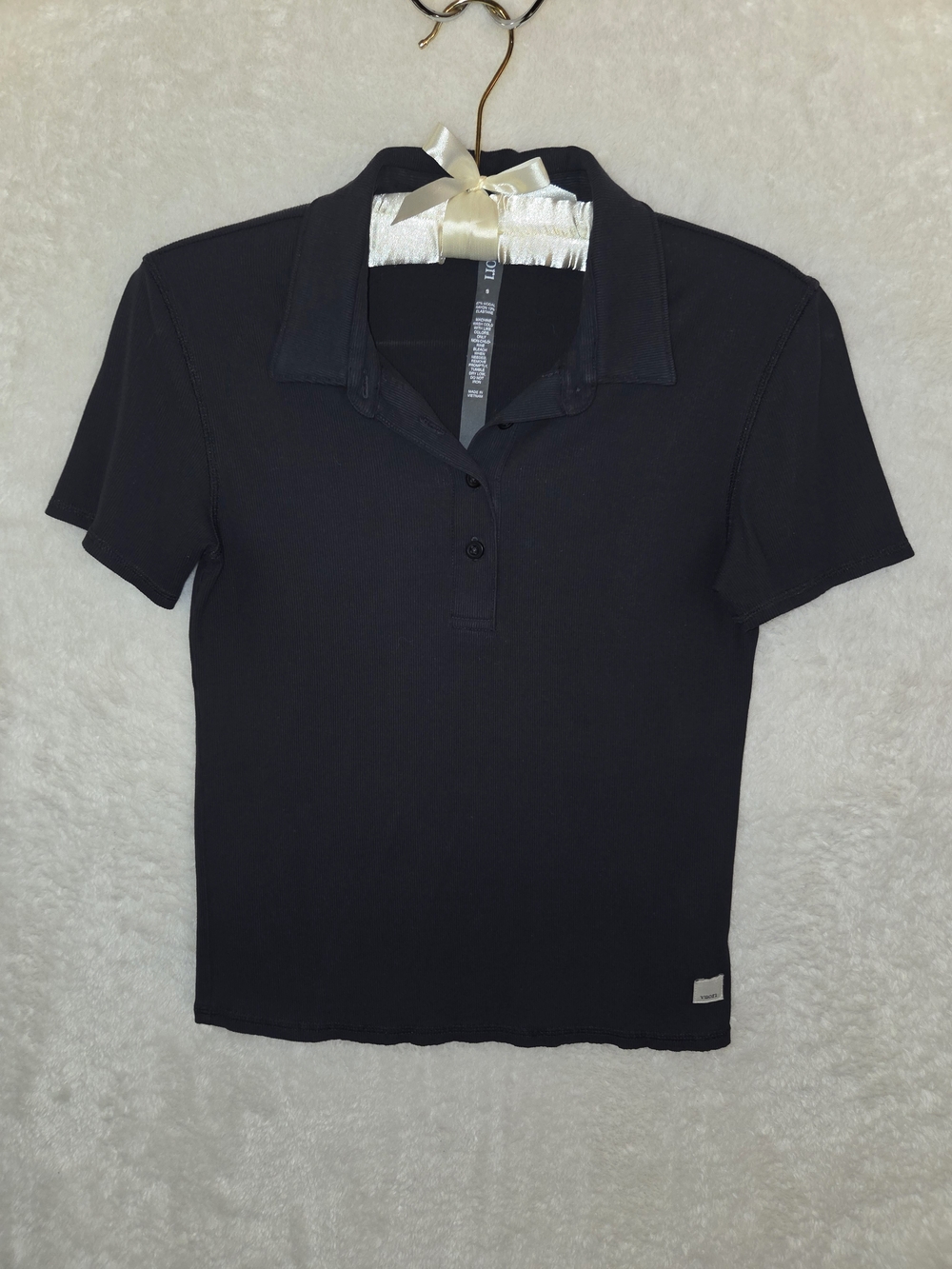 Vuori Womens Pose Fitted Polo Shirt Ribbed Knit XS Black Atheltic Outdoor